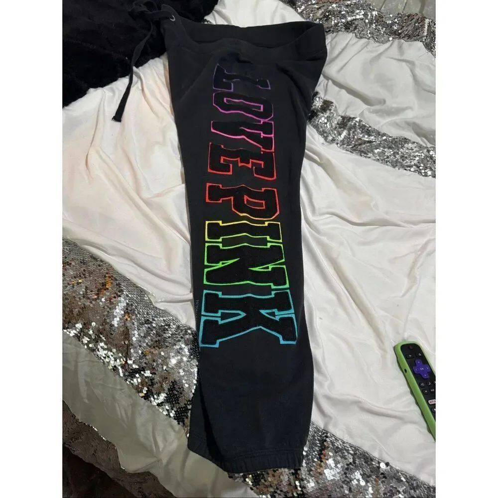 Victoria's Secret Pink Ombre Rainbow Logo Boyfriend Pants Grey Size L  Vintage